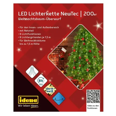 Idena Lichterkette NewTec 200 LED ww Überwurf