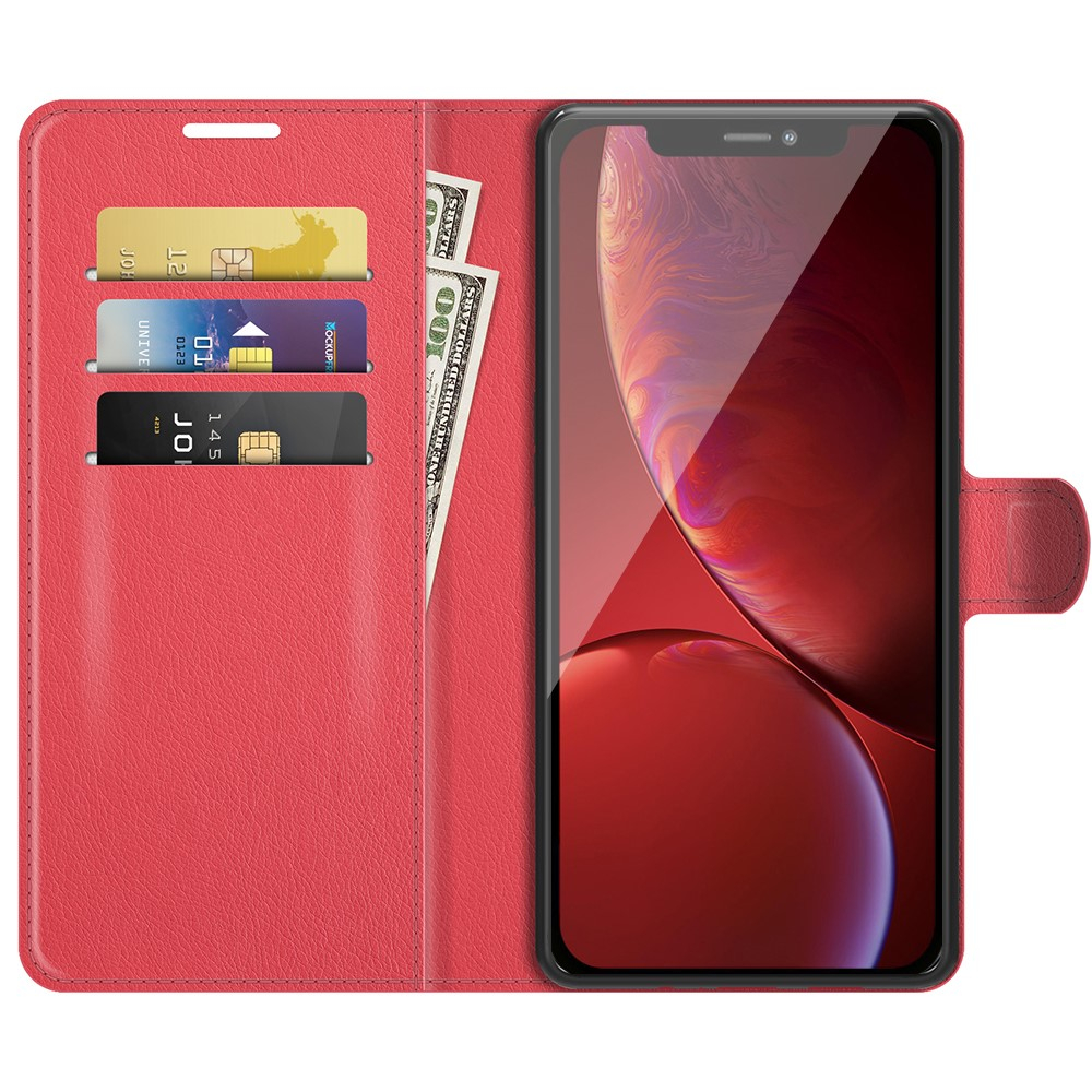 iPhone 13 Pro Leder Tasche Flip Cover Litchi Look - Rot