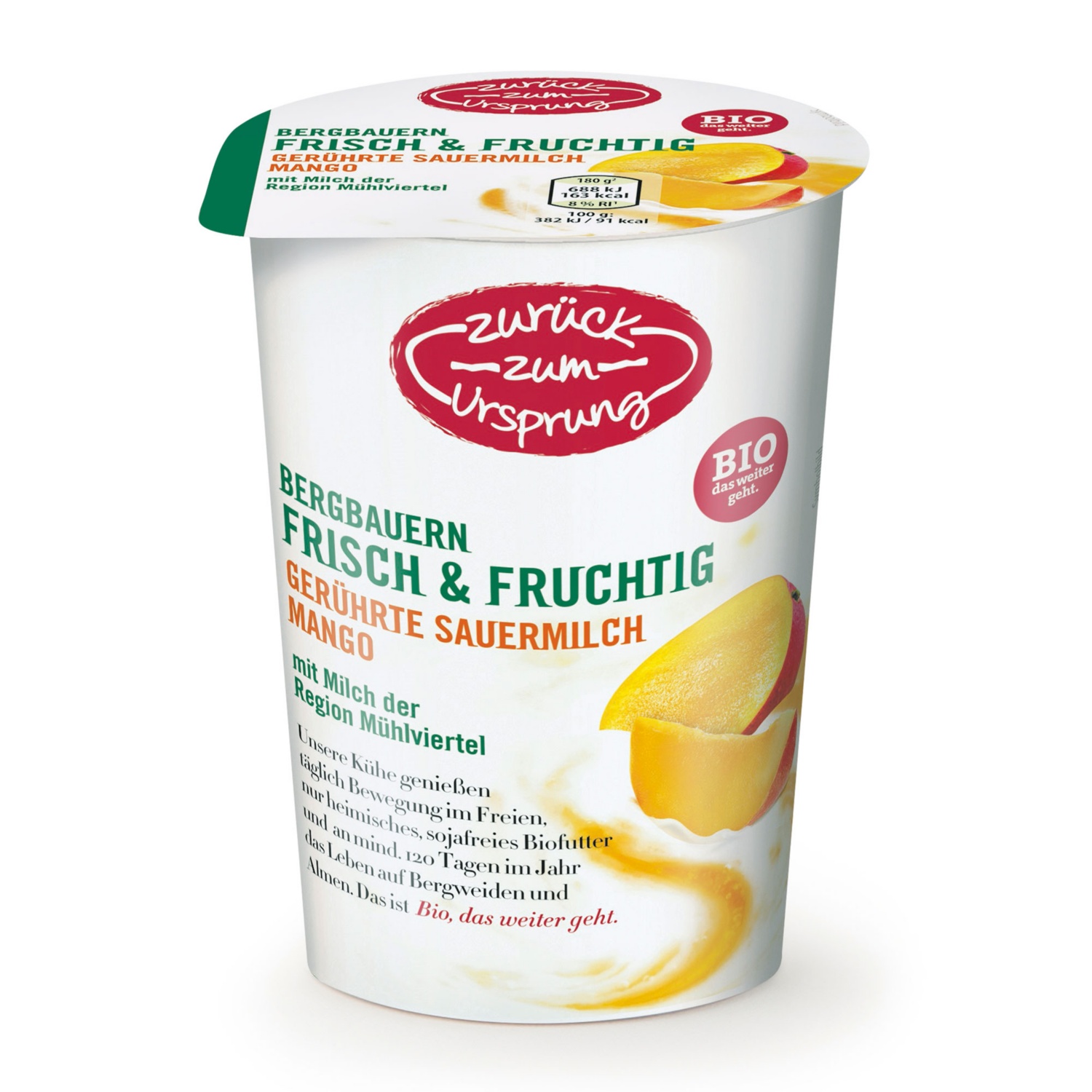 ZURÜCK ZUM URSPRUNG BIO-Bergbauern-Sauermilchjoghurt, Mango 180 g