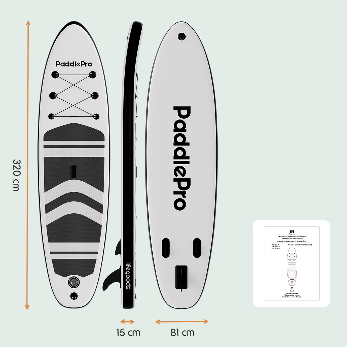 Lifegoods paddlepro sup board - white/black