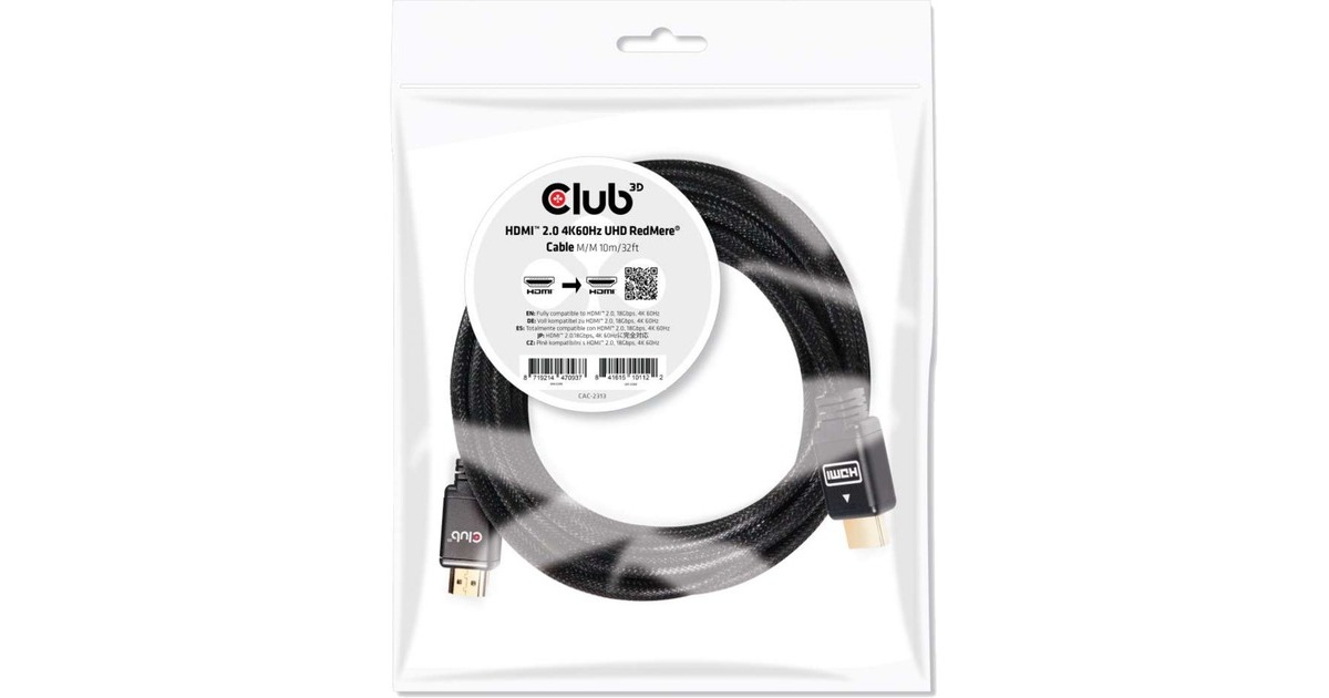 Club 3DHDMI 2.0 RedMere kabel  (Zwart, 10 meter, 4K 60Hz)