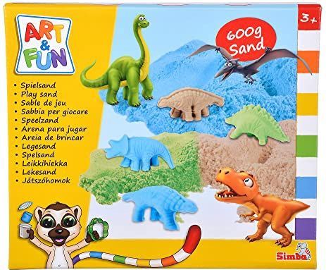 Simba - Art and Fun - Speelzandset - Dinosaurus - 3 x 200 g Zand - Inclusief 4 x Dino en 3D-vorm
