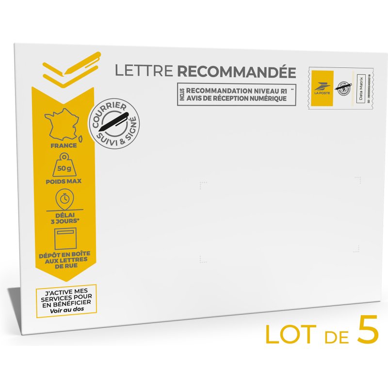 Lettre recommandée mobile blanche - Patte autocollante avec bande protectrice - Paquet de 5