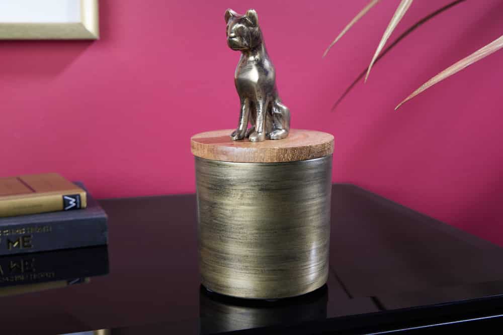 Design Dose PANTHER 20cm gold natur Mangoholz Panther-Figur Metall Dekoration
