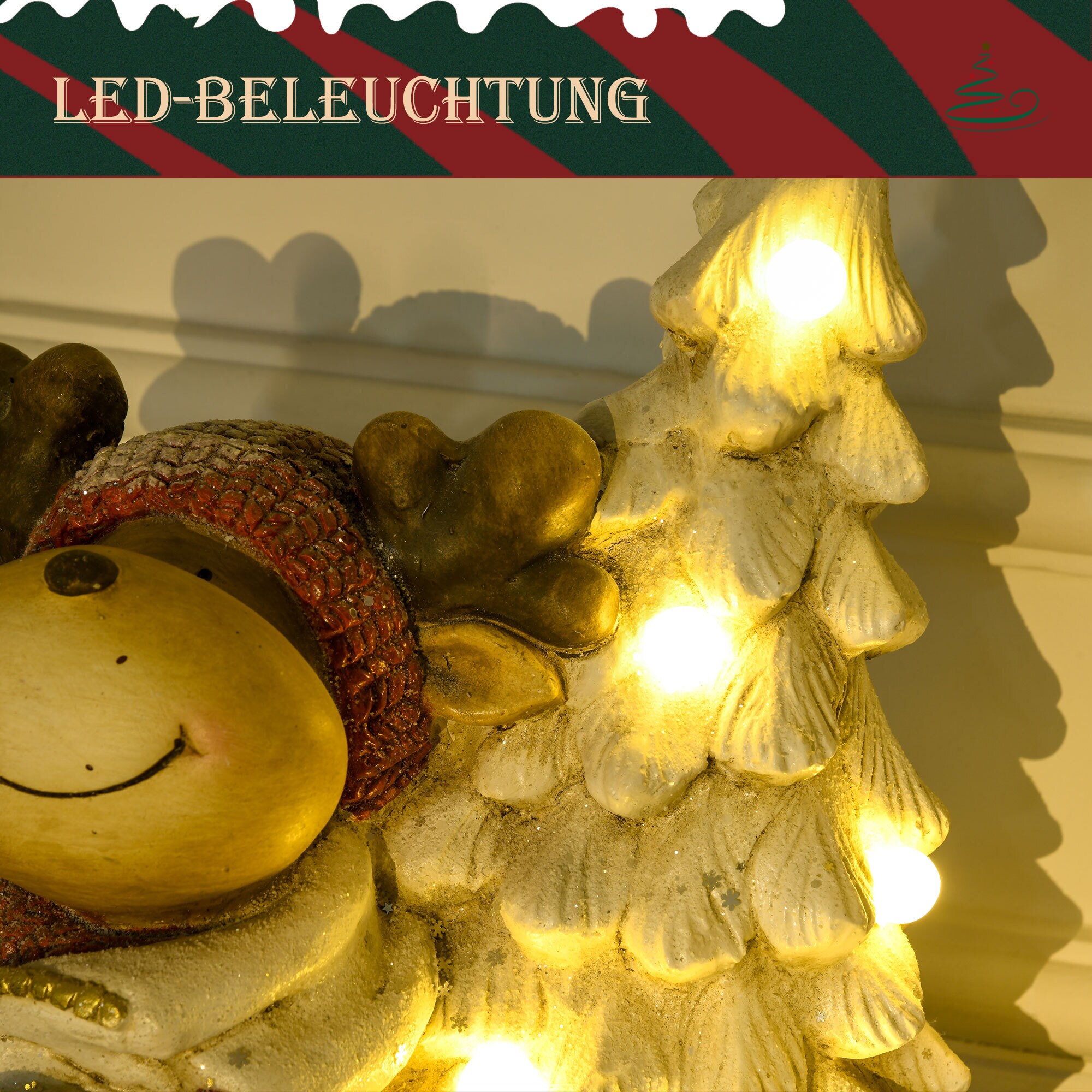 HOMCOM Weihnachtsfigur Rentier auf Dreirad mit LED-Licht bunt 36L x 21B x 44H cm