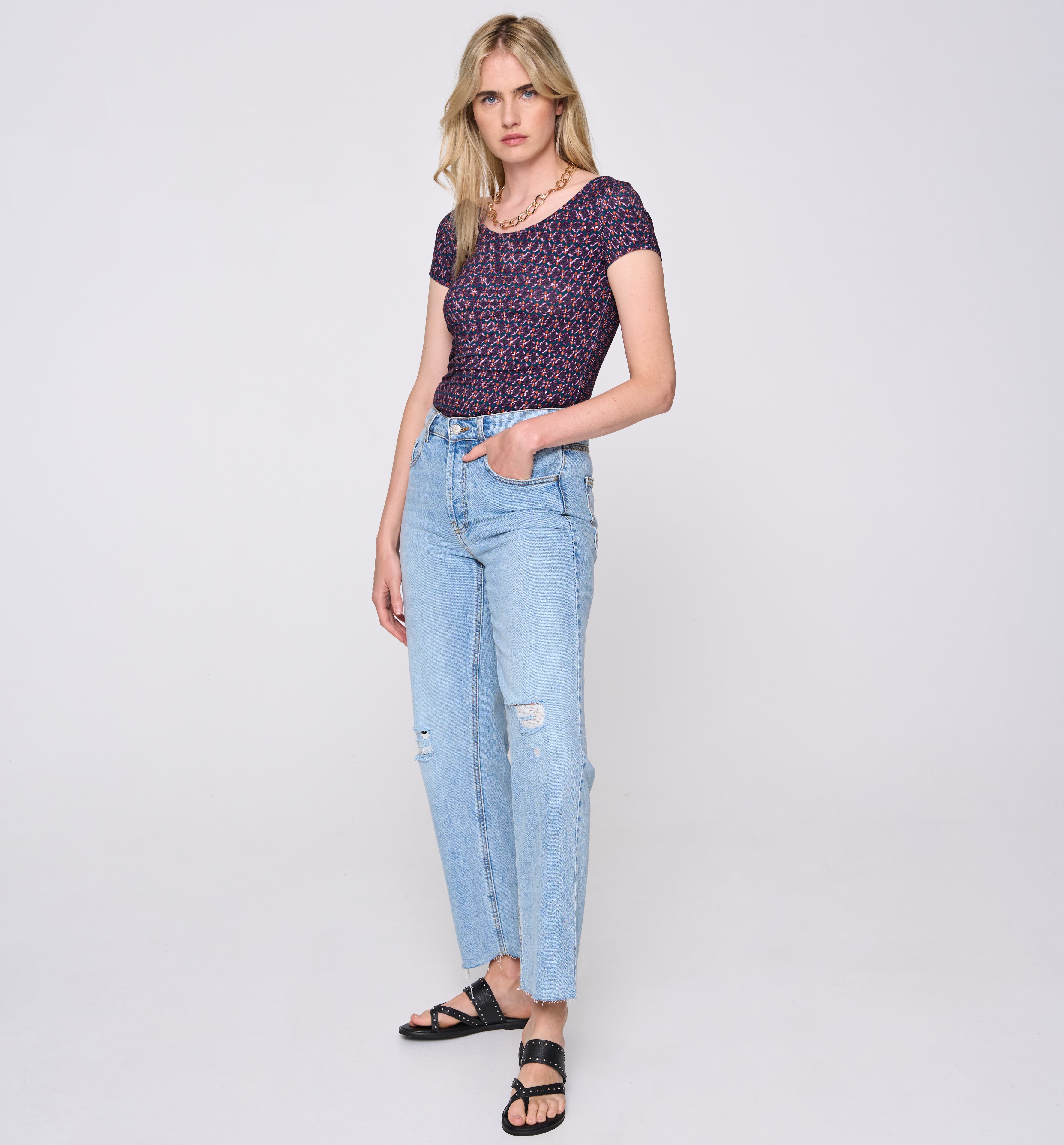 T-shirt décolleté rond - Imprimé marine