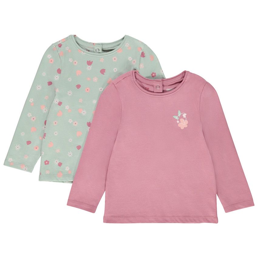 Lot de 2 t-shirts manches longues en jersey pour bébé fille - Vert