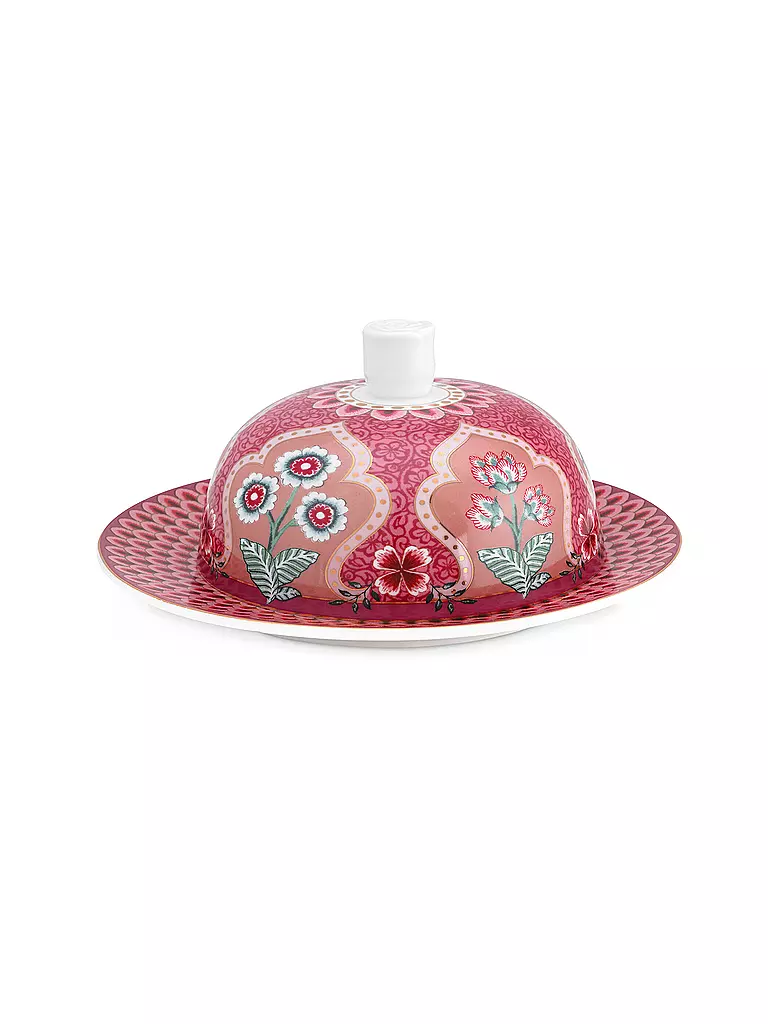 PIP STUDIO Butterdose rund 17x8cm Flower Festival Dark Pink beere