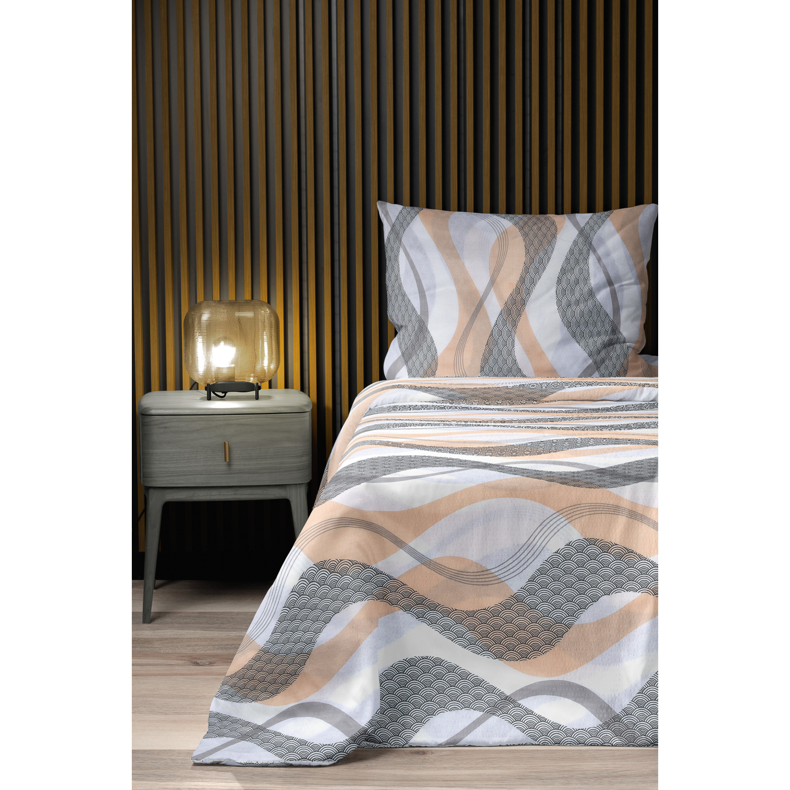 Bettwäsche Seersucker Wellen beige