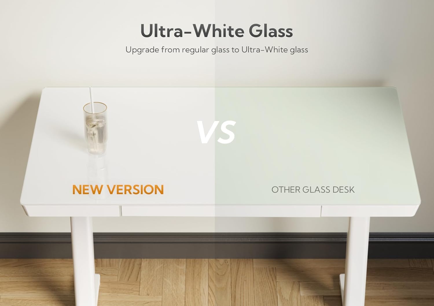 Claiks Glas Höhenverstellbarer Schreibtisch 120x60 cm Elektrischer Steh-Sitz-Schreibtisch mit robuster Glasplatte Leiser Motor für Homeoffice & Büro Ergonomisches Design für gesundes Arbeiten (Weiß)