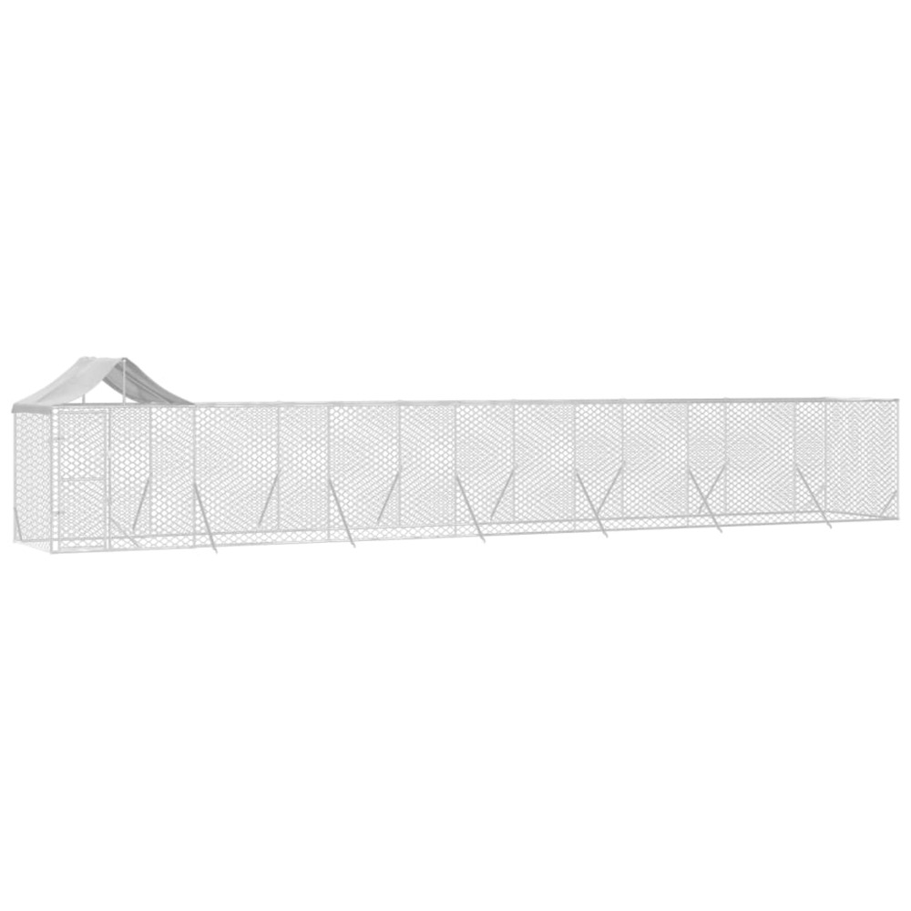 Chenil d'extérieur pour chiens avec toit argenté 14x2x2,5 m
