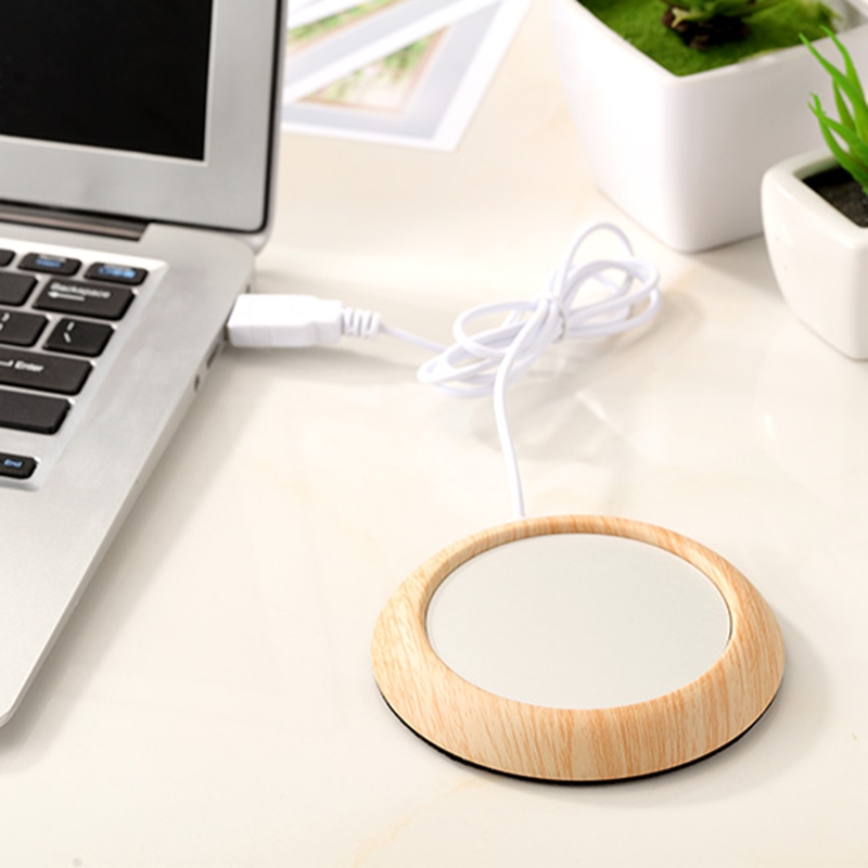Mini Tassenwärmer Heizplatte im Holz Look mit USB Anschluss für PC / Laptop - Eiche