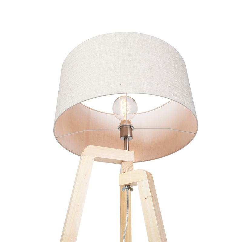 Vloerlamp tripod hout met peper kap 50 cm - Puros