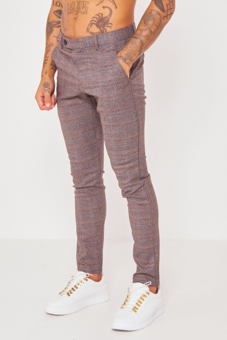 Pantalon chino noir à carreaux tons sur tons