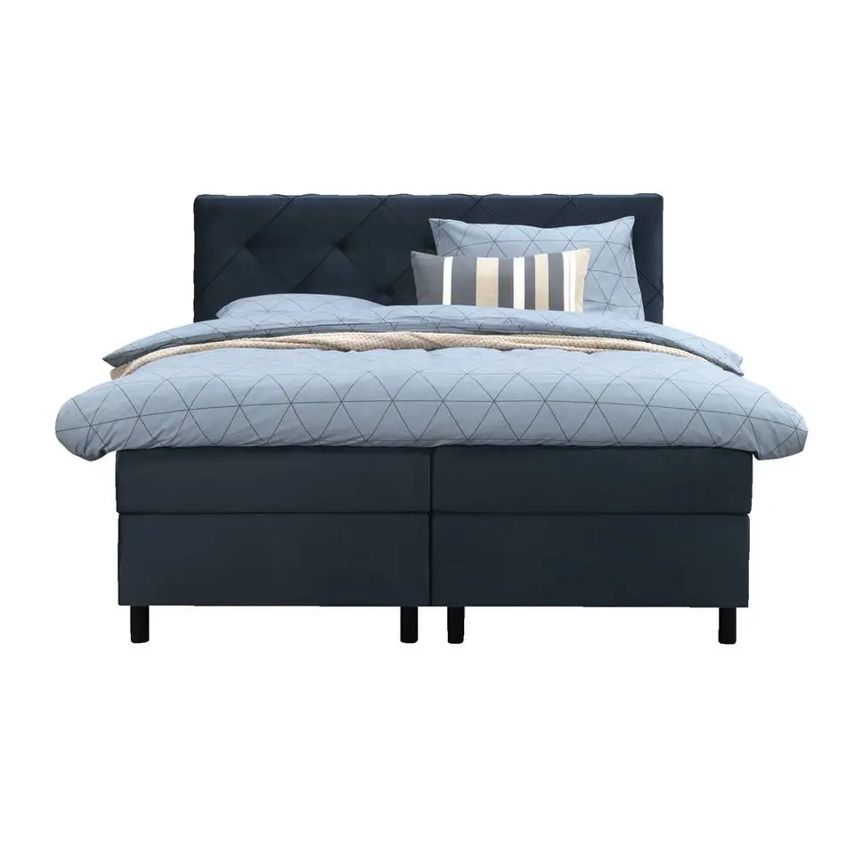 Boxspring Liv geruit - blauw - 160x200 cm - ronde poot