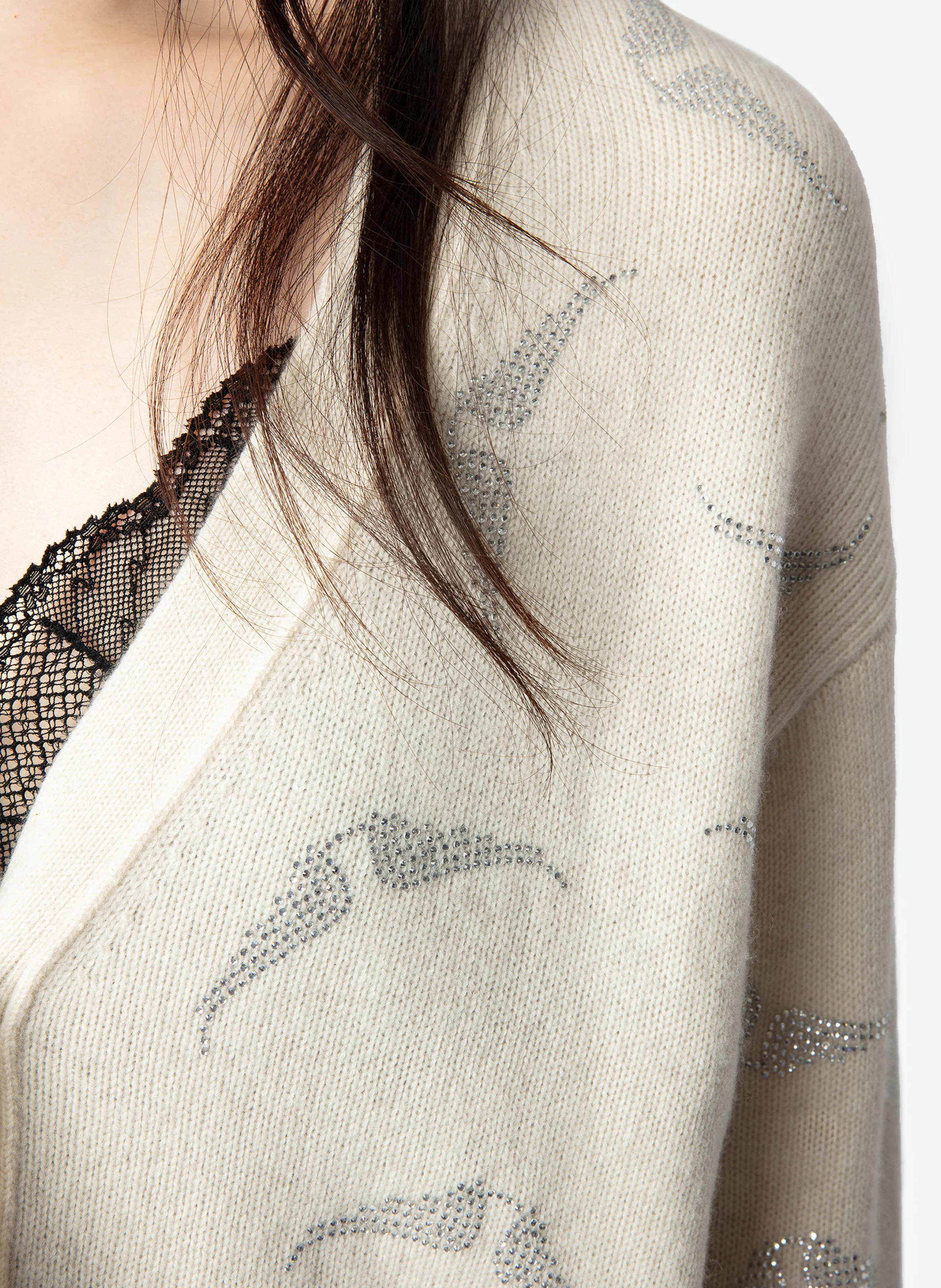 MIRKA - Cardigan à strass en cachemire | Blanc