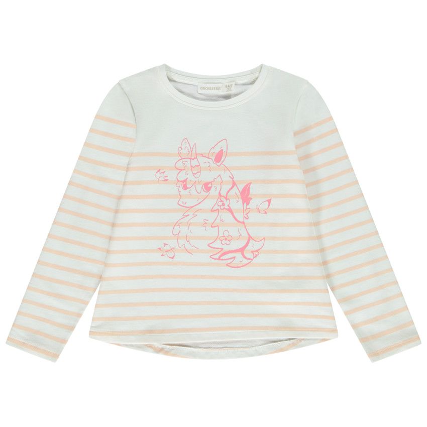 Marinière manches longues print licorne pour fille - Ecru
