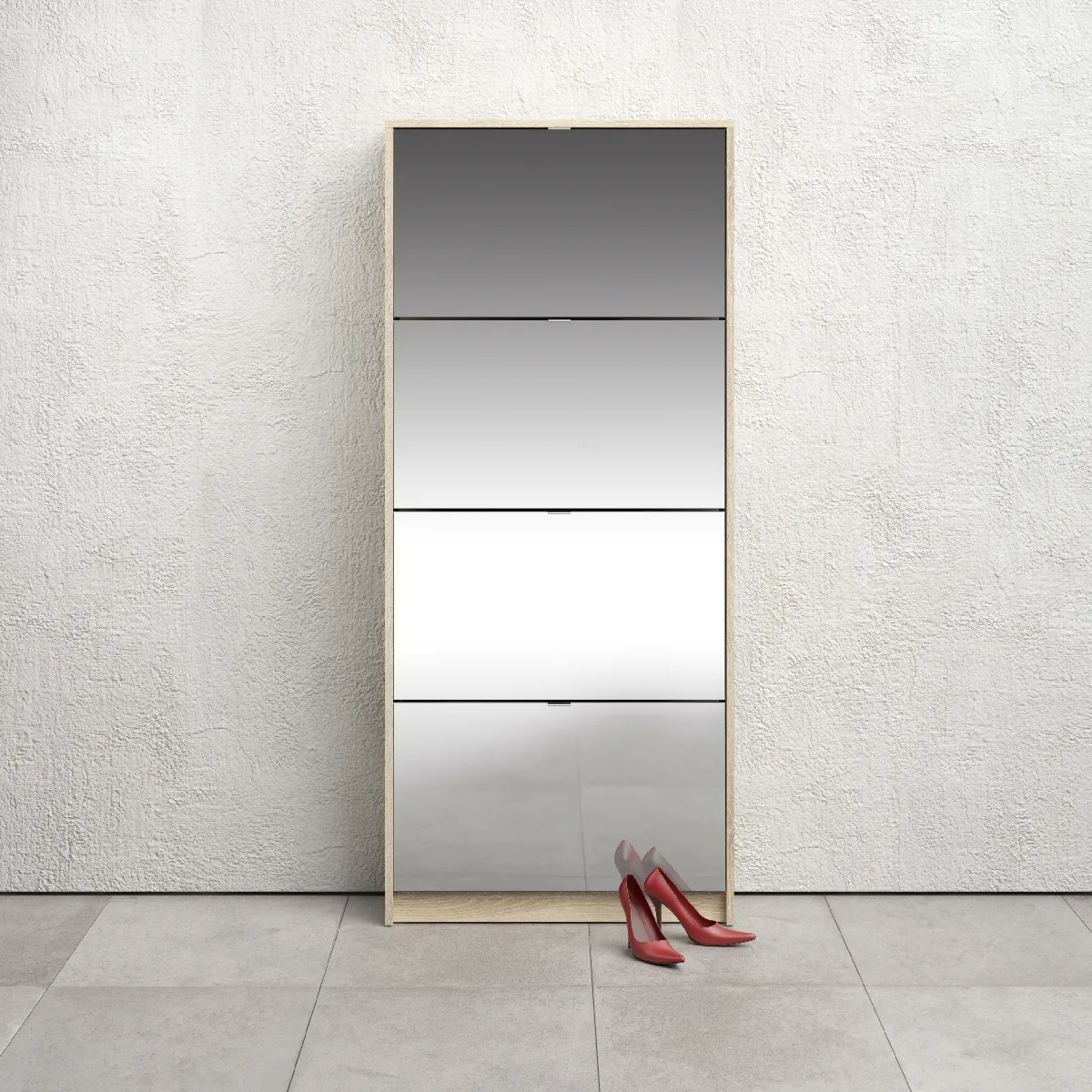 Alter Meuble à Chaussures à 4 Portes Miroir - Chêne
