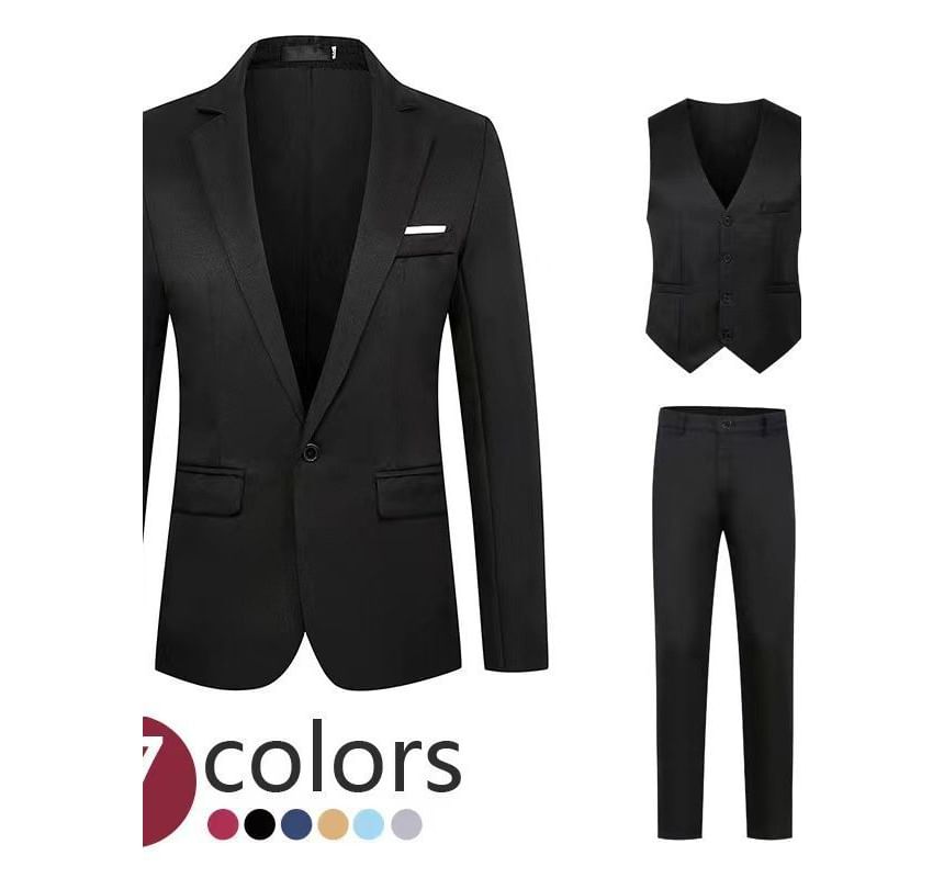 YIKES - Set: Effen blazer met één knoop + vest met één rij knopen + rechte pantalon met hoge taille