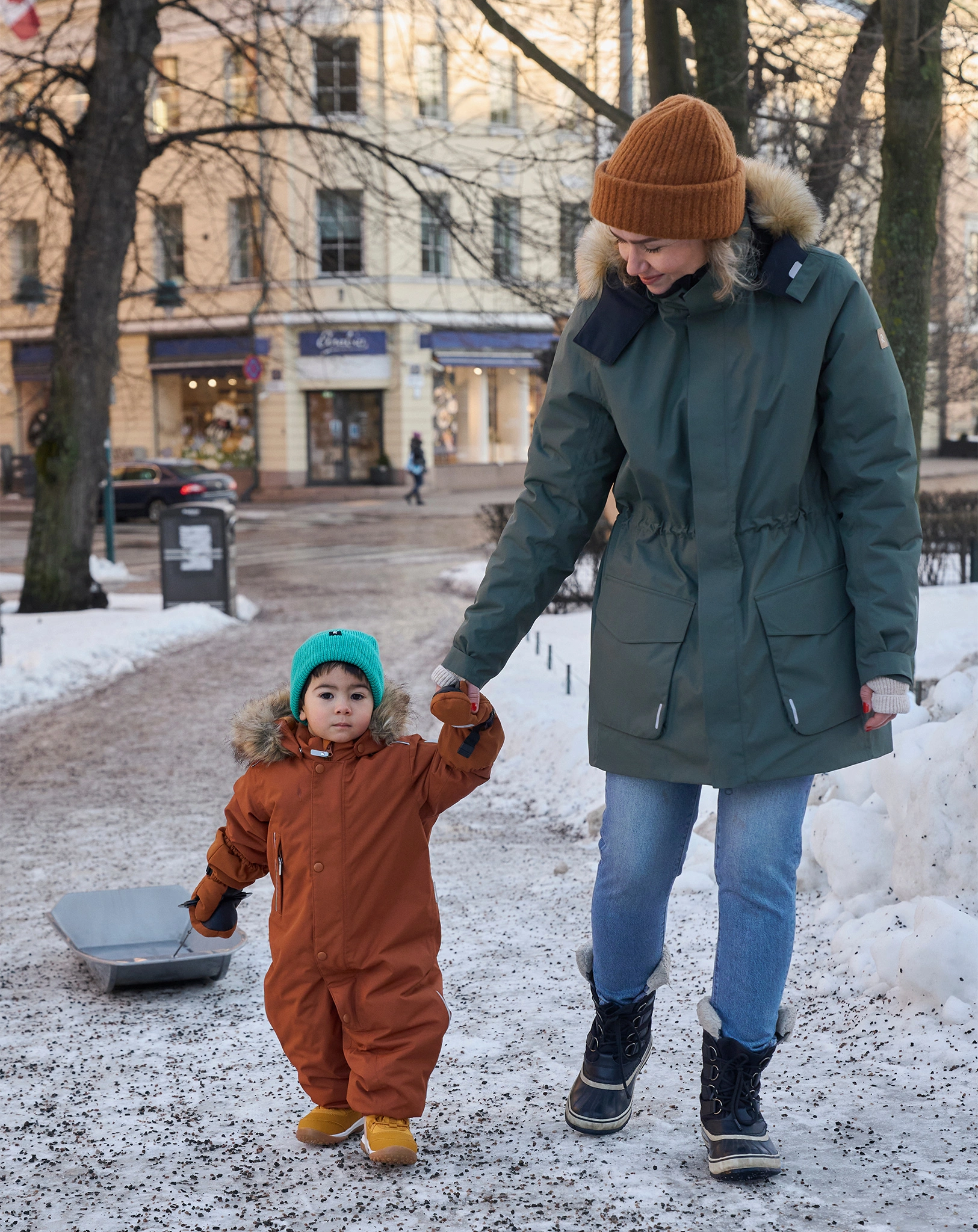 Schneeanzug GOTLAND mit Kunstfellbesatz in cinnamon brown