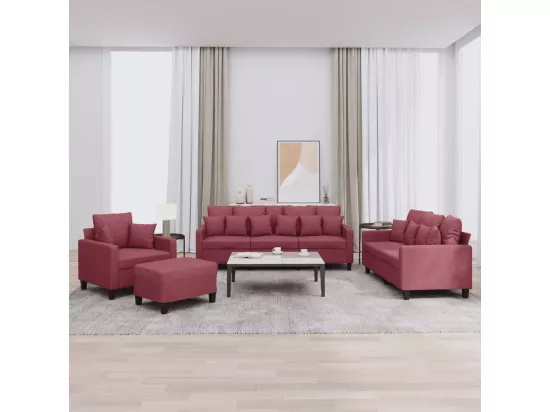 Ensemble de canapés 4 pièces avec coussins rouge bordeaux tissu