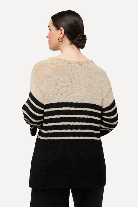 Pullover, Ringel, Oversized, Rundhals, 3/4-Arm