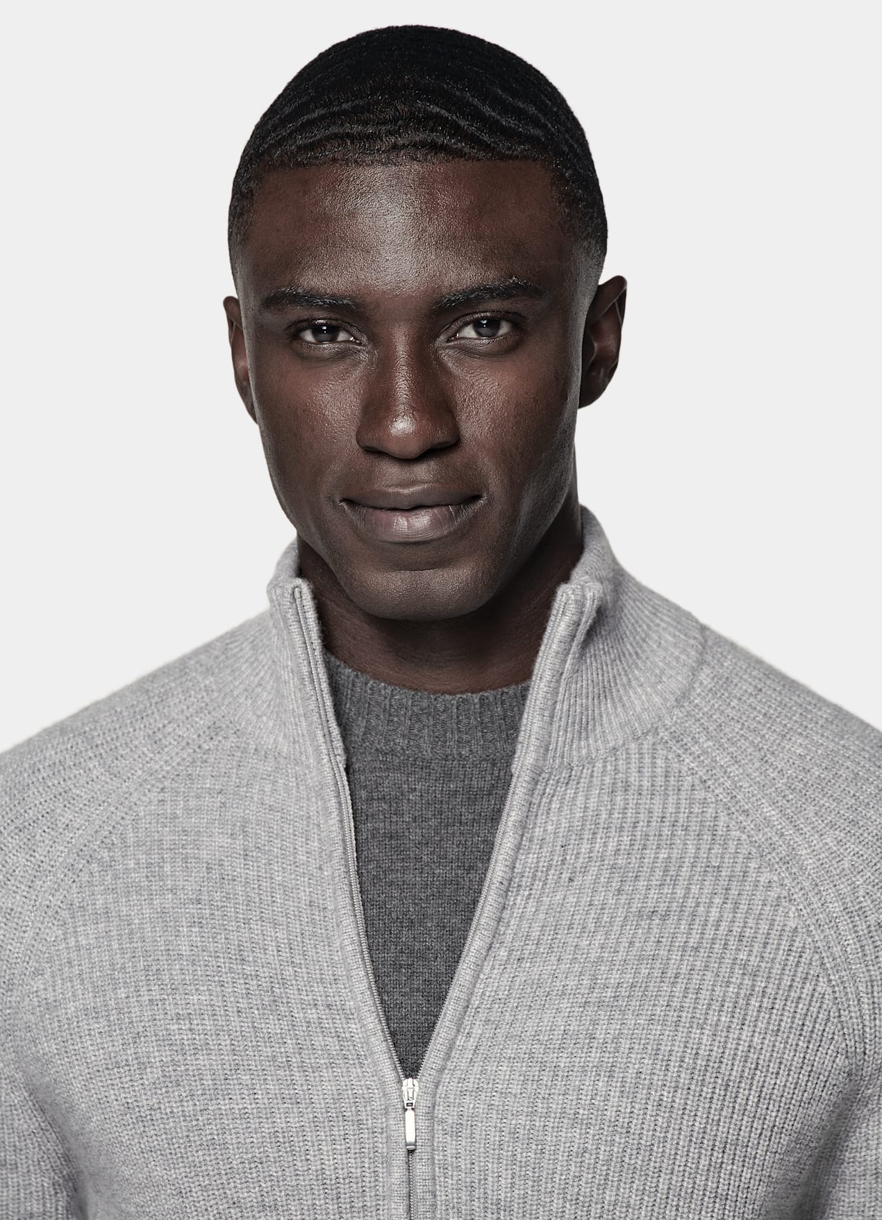 Cardigan zippé côtelé gris clair