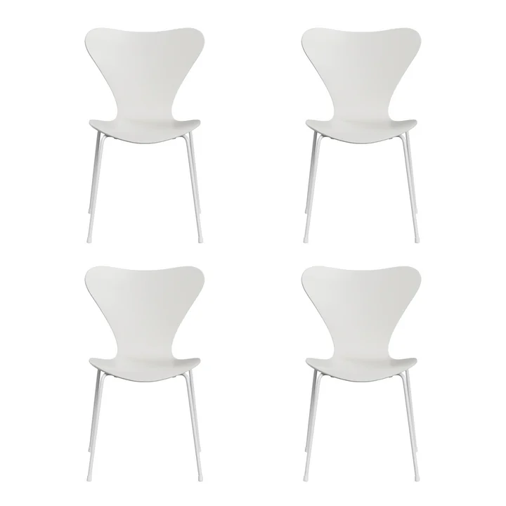 Fritz Hansen - Serie 7 Stuhl, Monochrom, weiss / Esche weiss gefärbt (4er-Set)