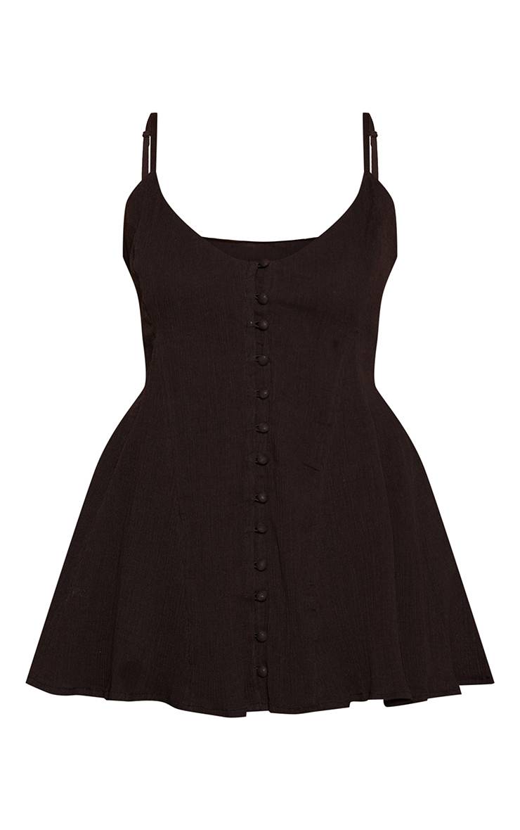 Noir Top Caraco En Gaze De Coton À Bretelles Avec Détails Boutonnés