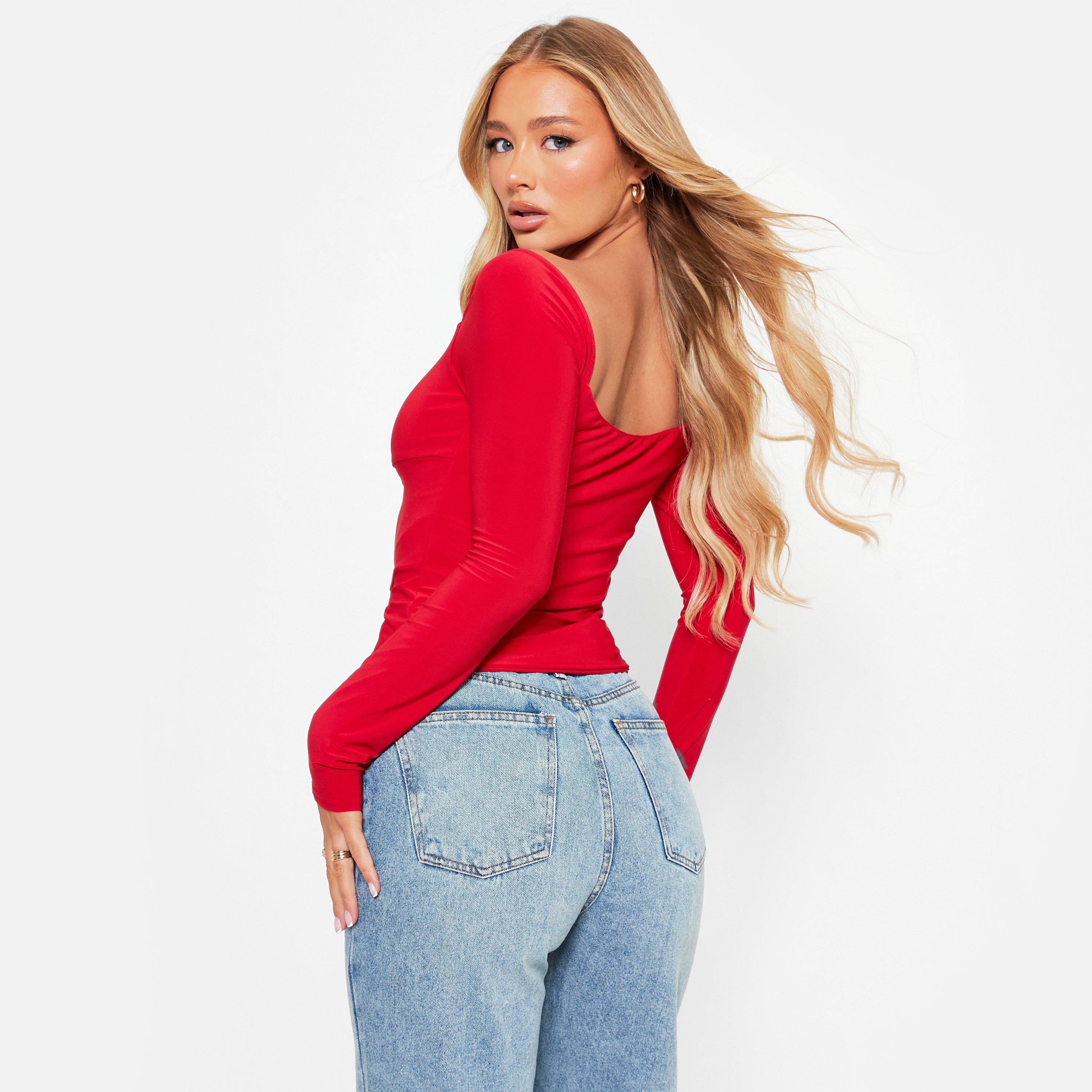 I Saw It First ISAWITFIRST Lace Up Ruched Bust Double Layered Crop Top