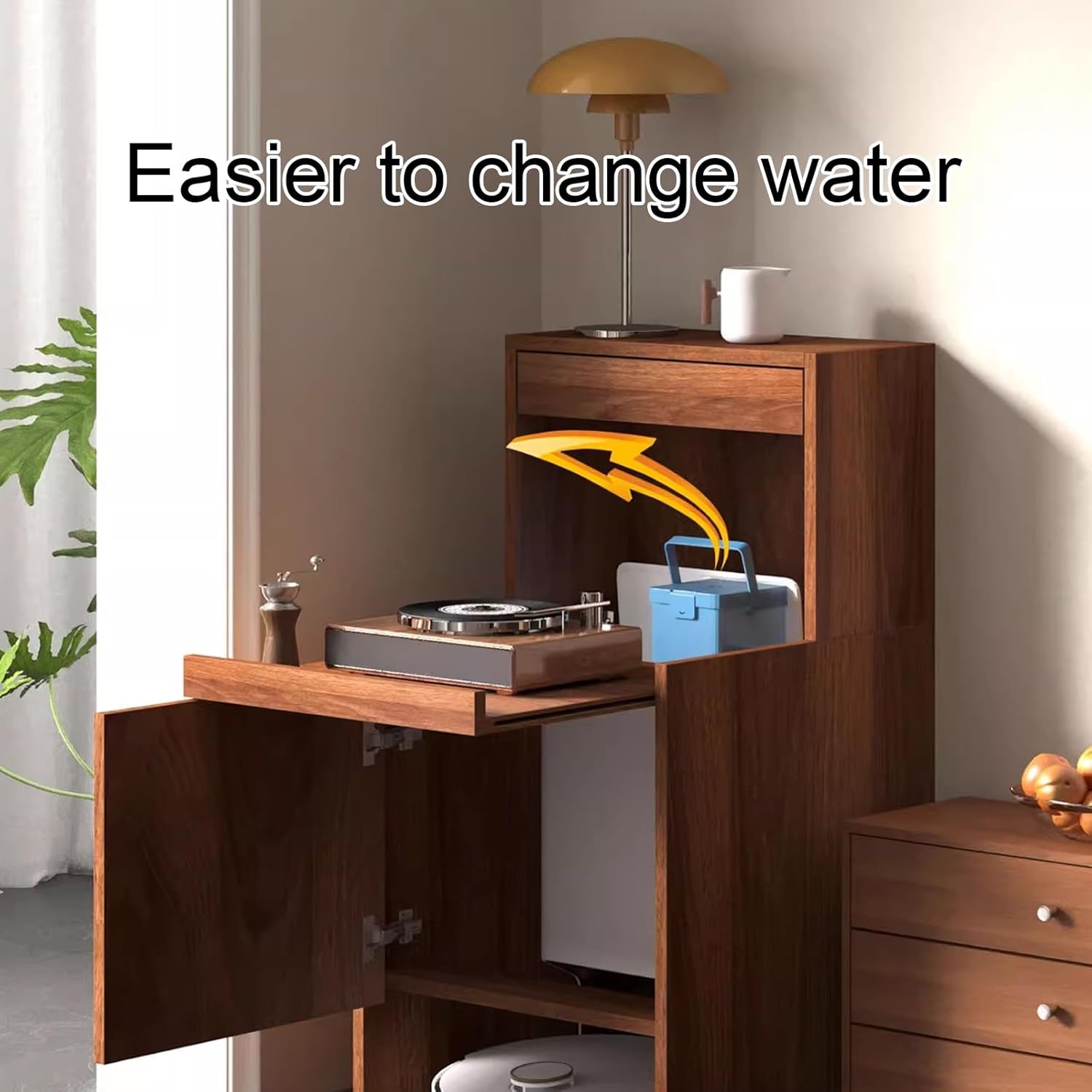 Smart Robot Vakuumschrank Holz-Finish Kehrroboter-Aufbewahrungsschrank Einfacher Wasserwechsel Aufbewahrungs-Beistell für Wohnzimmer Schlafzimmer(Gray)