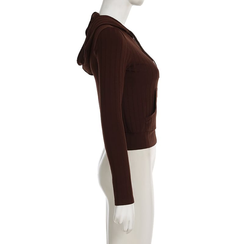 BrickBlack - Effen geribbeld vest met capuchon en rits