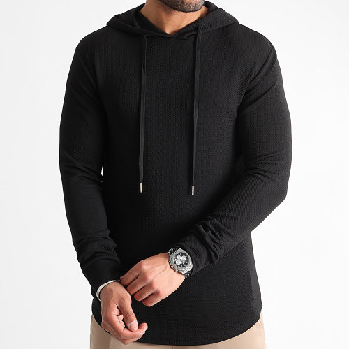 Sweat Capuche Oversize Texturé Waffle 0589 Noir
