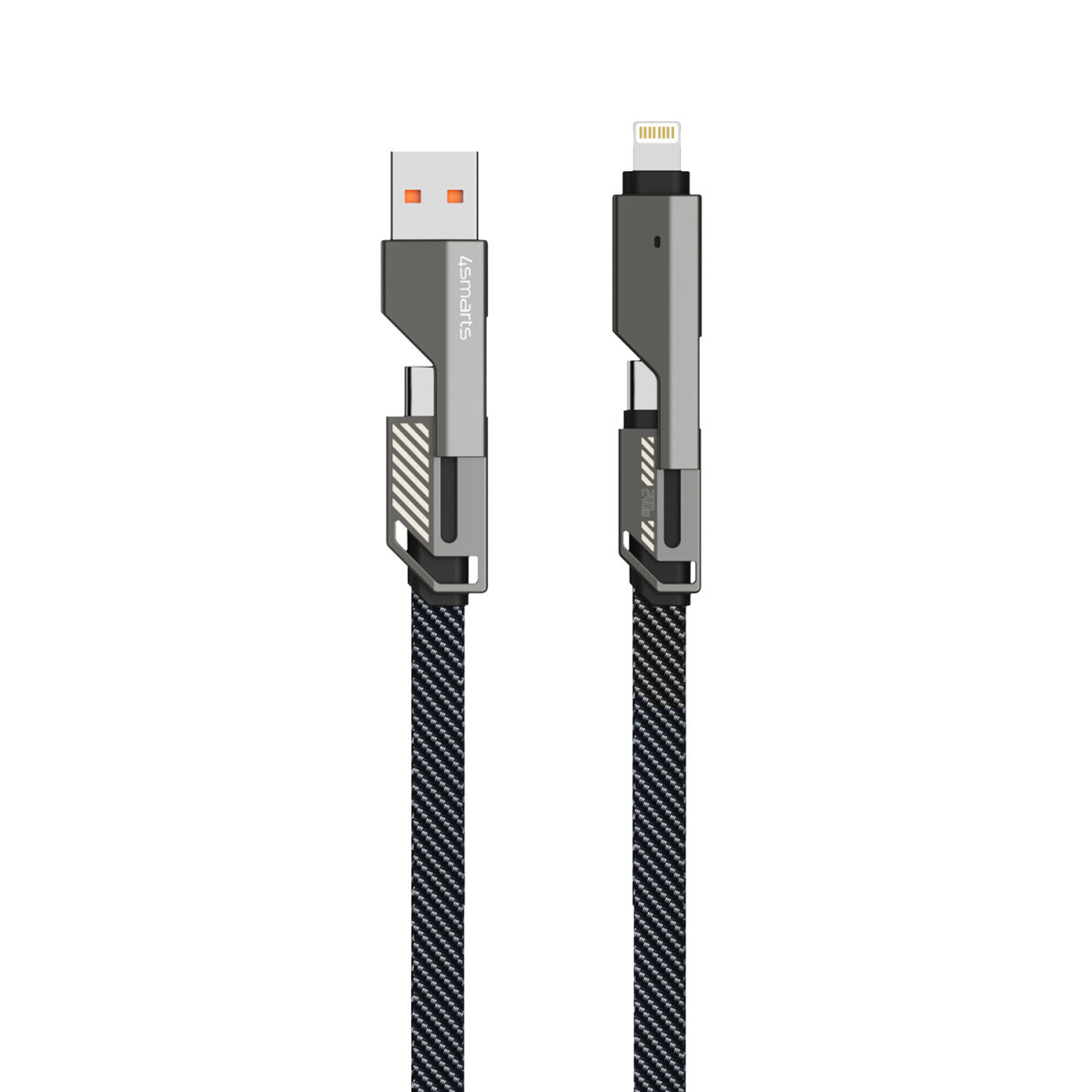 (1.5m) 240W 4in1 USB C / USB A auf USB C / Lightning Nylon Ladekabel Datenkabel mit Schlüsselanhänger Ladekabel (541456) - Schwarz
