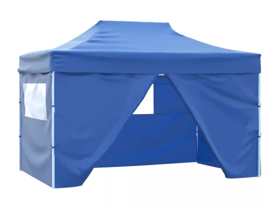 Tente pliable avec 4 parois latérales 3 x 4,5 m Bleu