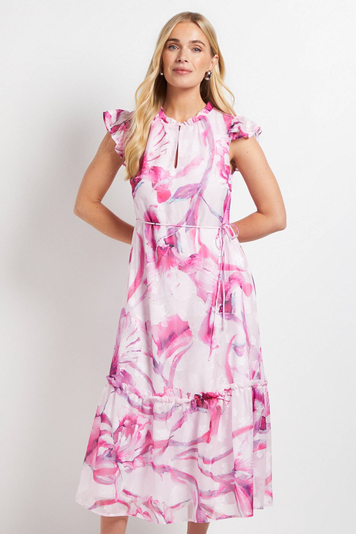 Wallis ROBE MIDI À VOLANTS FLEURIE DÉVORÉE PETITE TAILLE
