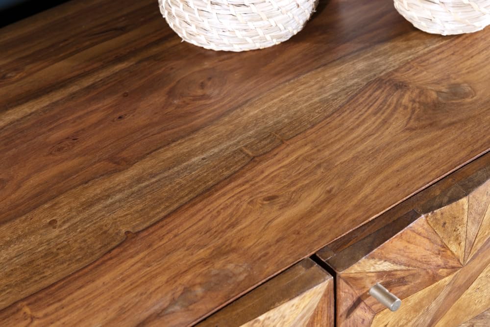 riess-ambiente.de Massives Sideboard Alpine 150cm Sheesham Stone Finish Metall matt Gold