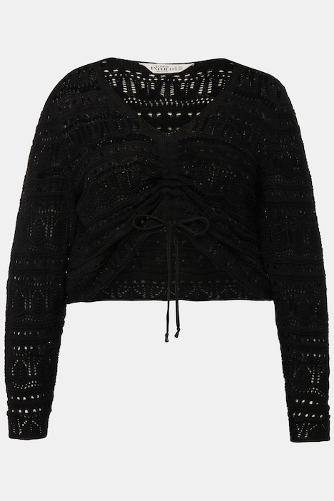 Ajour-Pullover, Loose Fit, Raffband, Wellensaum, Langarm