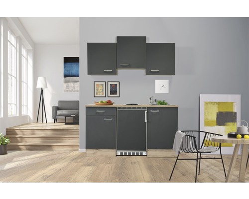 Flex Well enkele keuken met apparatuur Tiago 150,5 cm basaltgrijs mat gedemonteerd omkeerbaar uitvoering 00011825
