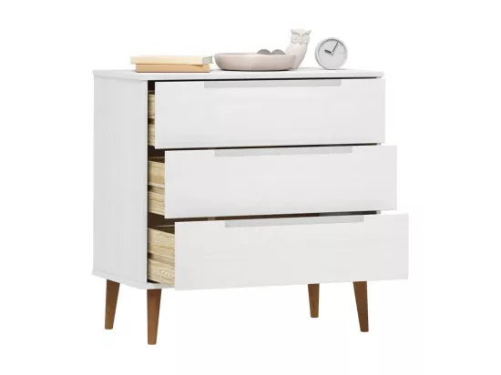 Commode MOLDE Blanc 80x40x80 Bois de pin massif