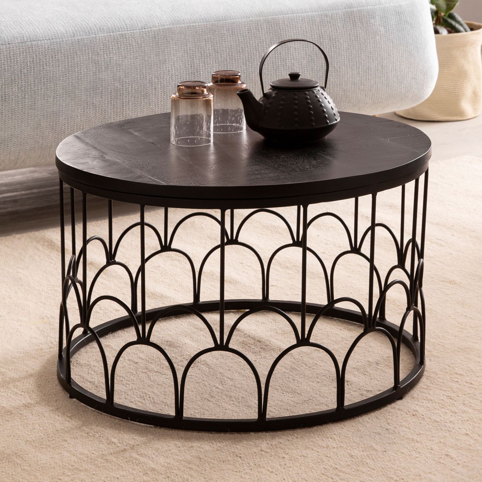 Couchtisch - schwarz - Massivholz - Eisen - 60 cm