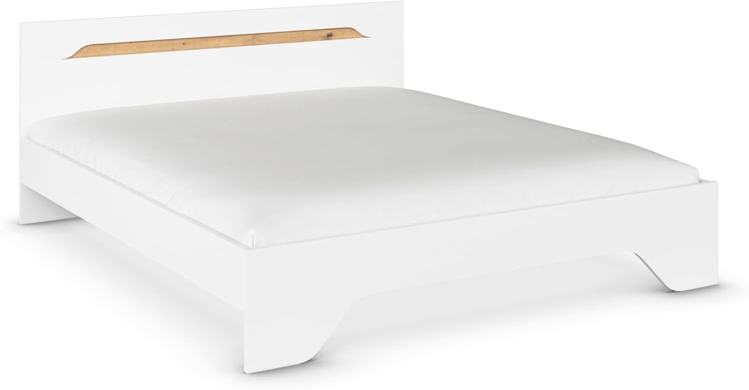 Rauch Möbel Alabama, Bett, Doppelbett für Schlafzimmer, Jugendzimmer, Gästezimmer, Kinderzimmer, Kopfteil mit elegantem Holz-Akzent, Liegefläche 180x200, Farbe Weiß, Maße 185x85x206cm