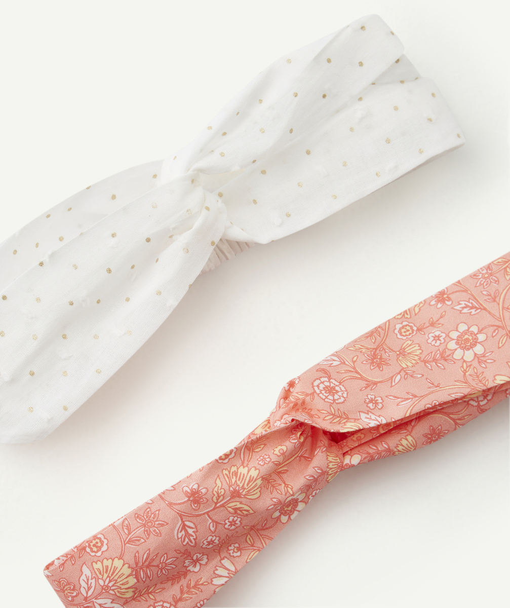 LOT DE 2 BANDEAUX BÉBÉ FILLE ROSE ET BLANC
