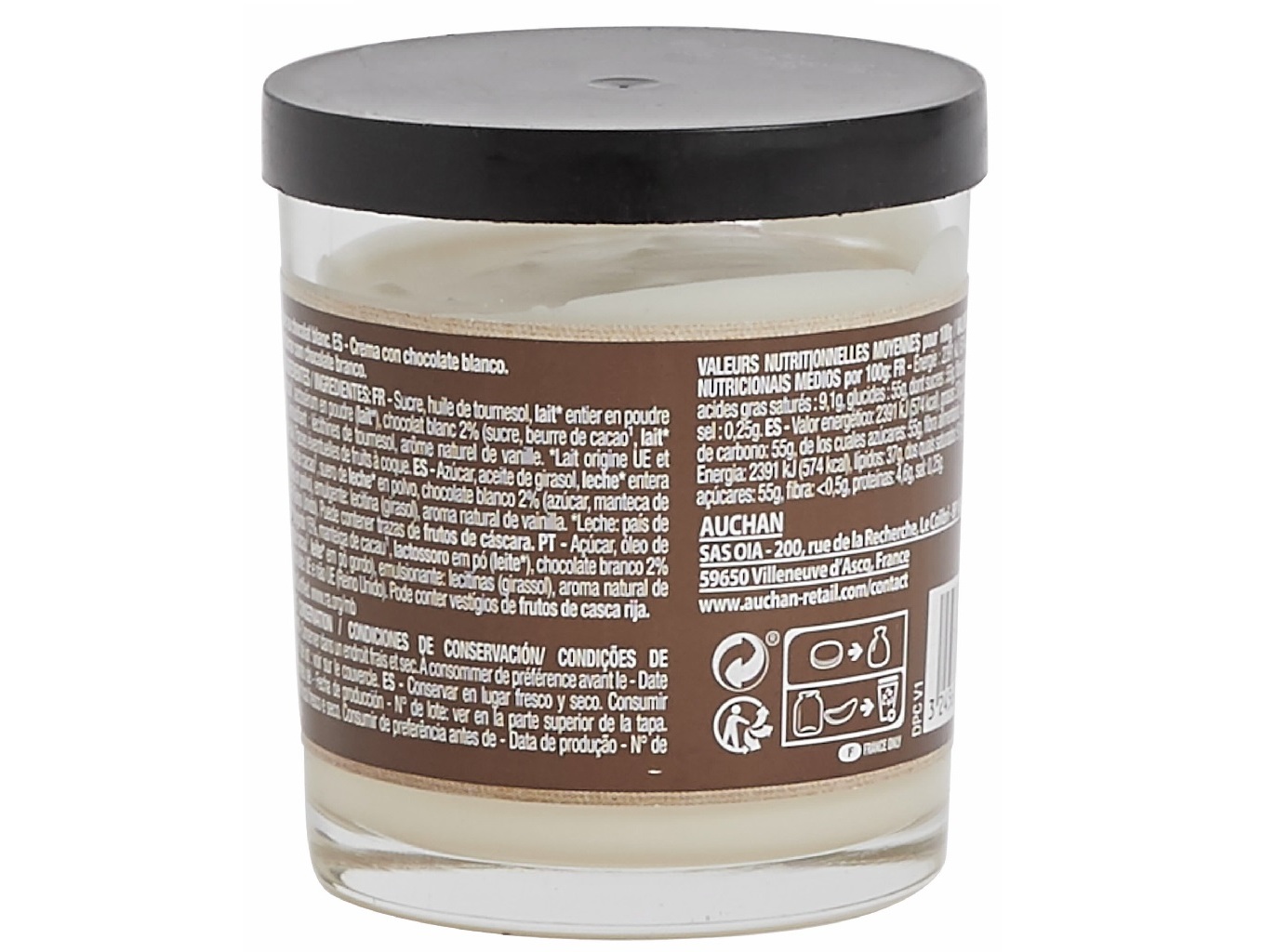 CREME P/ BARRAR AUCHAN CHOCOLATE BRANCO 200G