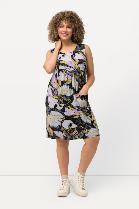 Jersey-Minikleid, floraler Druck, Rundhals, ärmellos