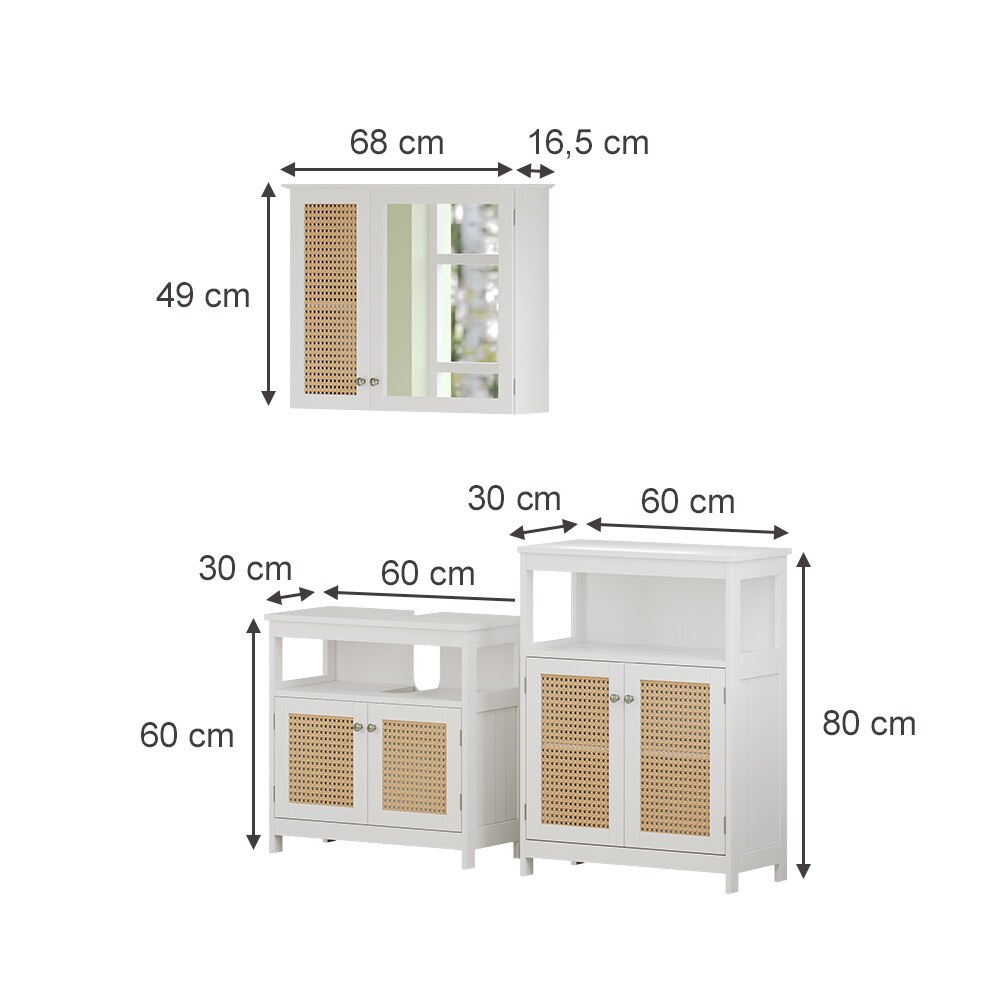 Vicco Badmöbel-Set Rosario, Weiß, moderne Serie, Badezimmer, dekorative Front, Spiegelschrank, Waschtischunterschrank, Sideboard