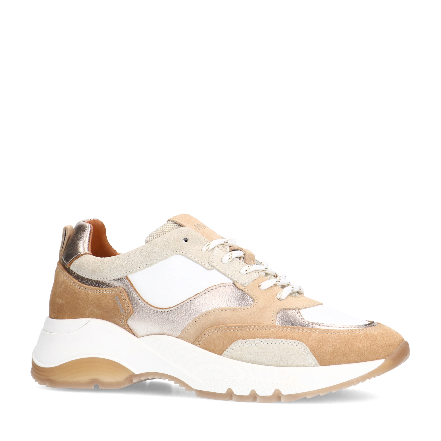 Beige leren sneakers met witte details