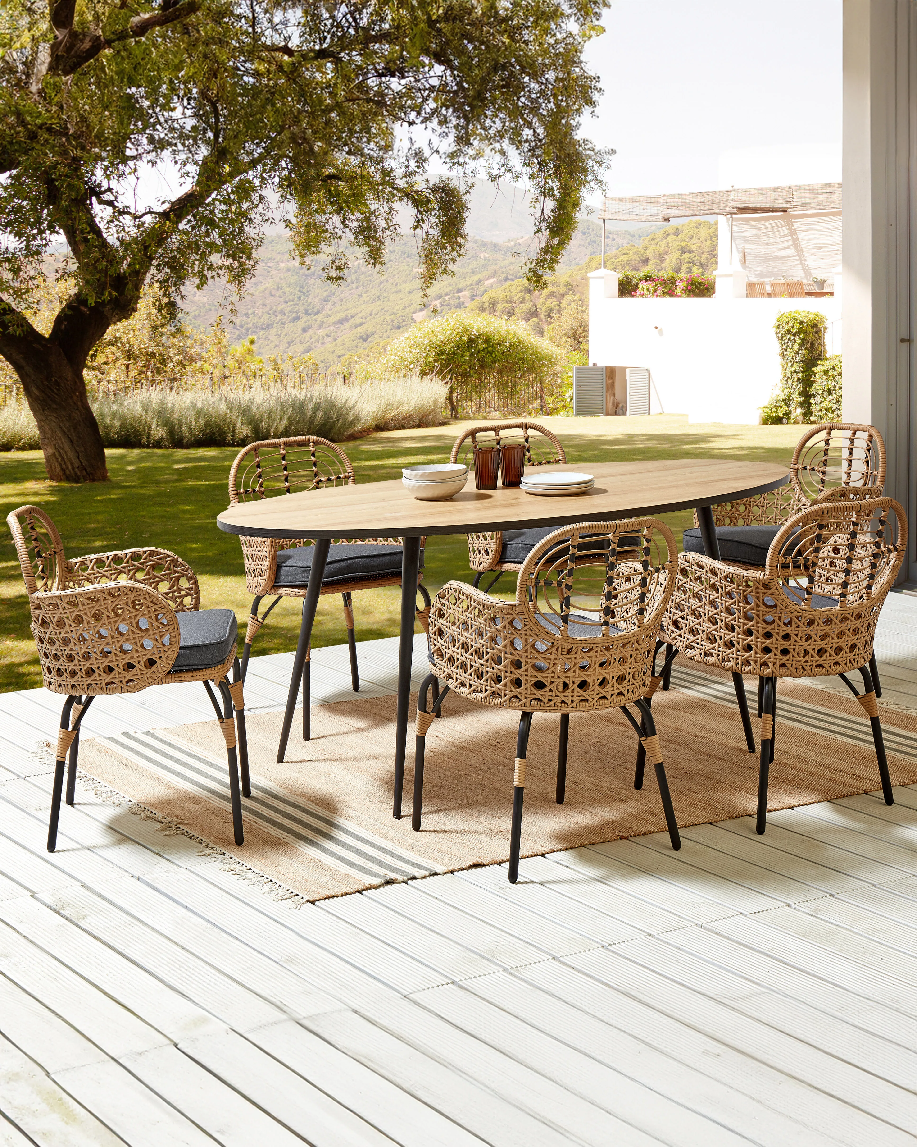 Set van 6 stoelen met zitkussen PRATELLO PE rotan Natuurlijk
