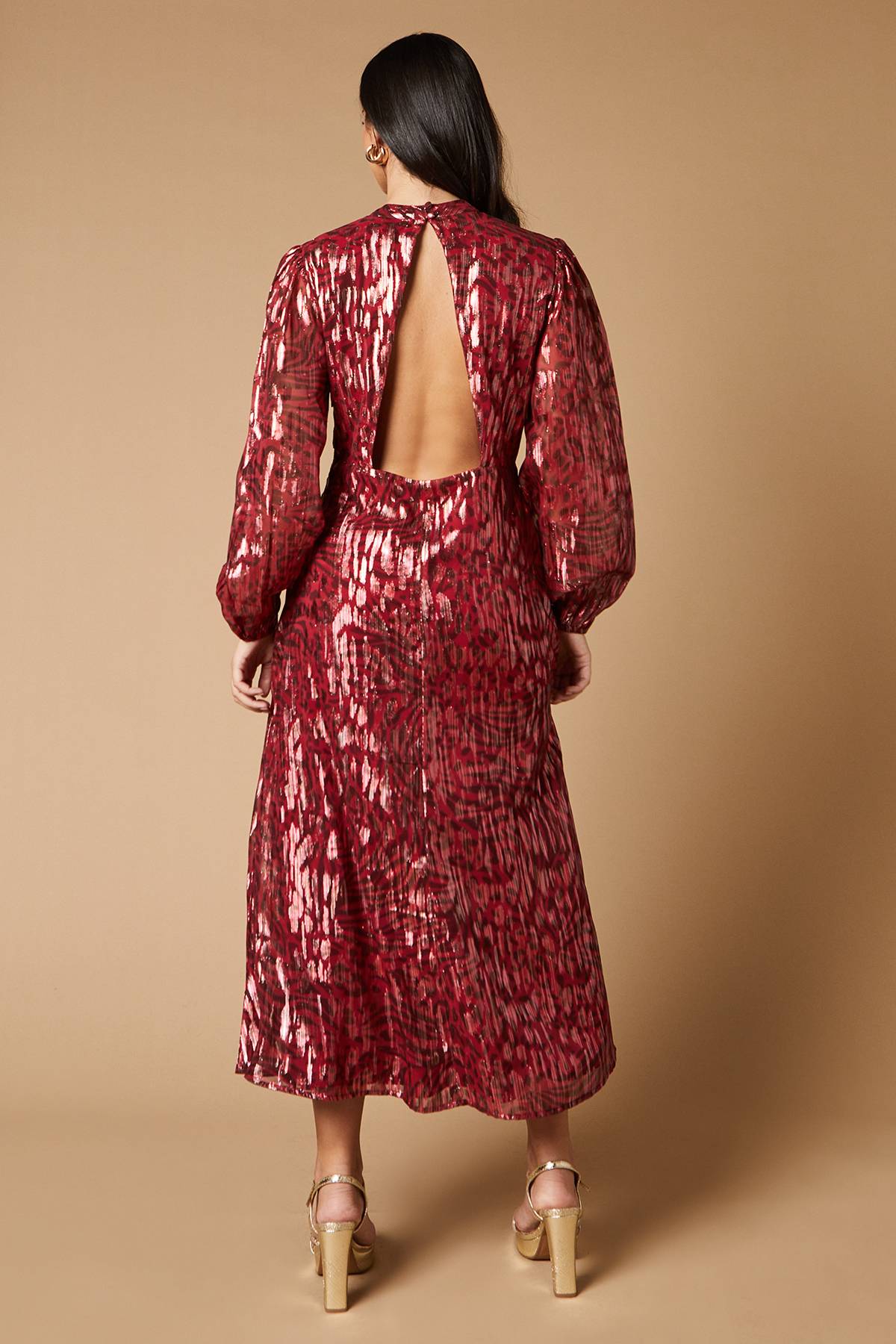 Oasis Robe à Volants Devant en Jacquard Métallisé Animal