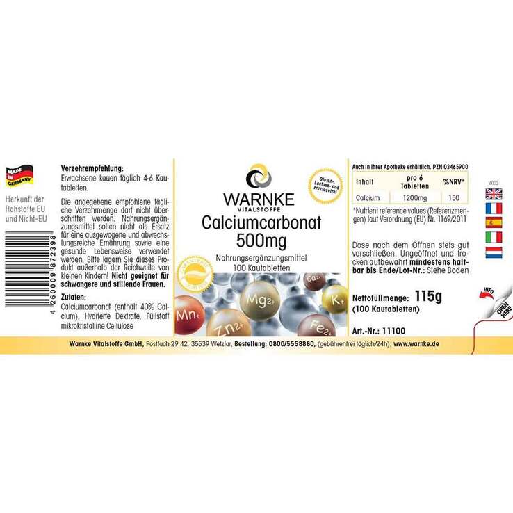 Calciumcarbonat 500 Kautabletten, 100 St